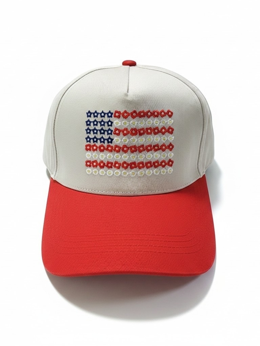 Zenana Embroidered American Flag Sequined Baseball Cap - Red & Cream
